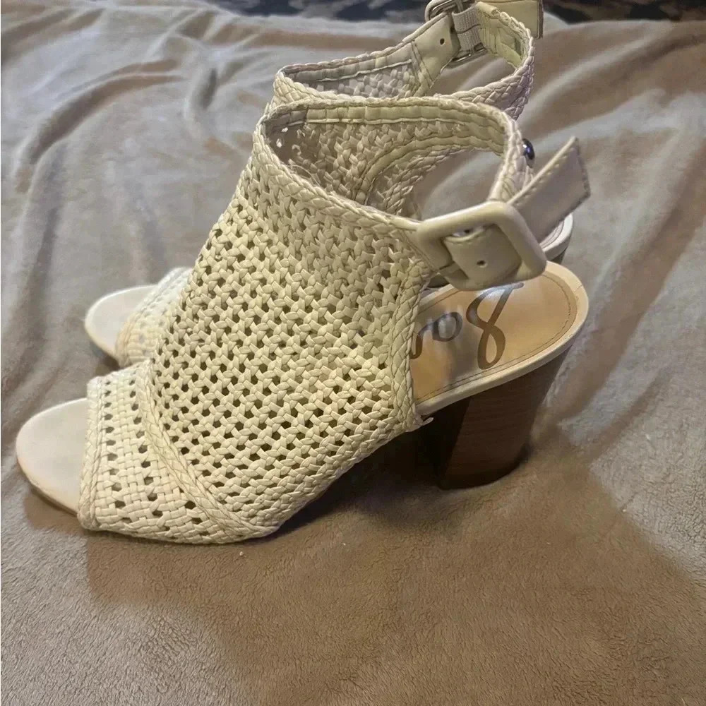 Sam Edelman Ivory Basketweave Open Toe Booties